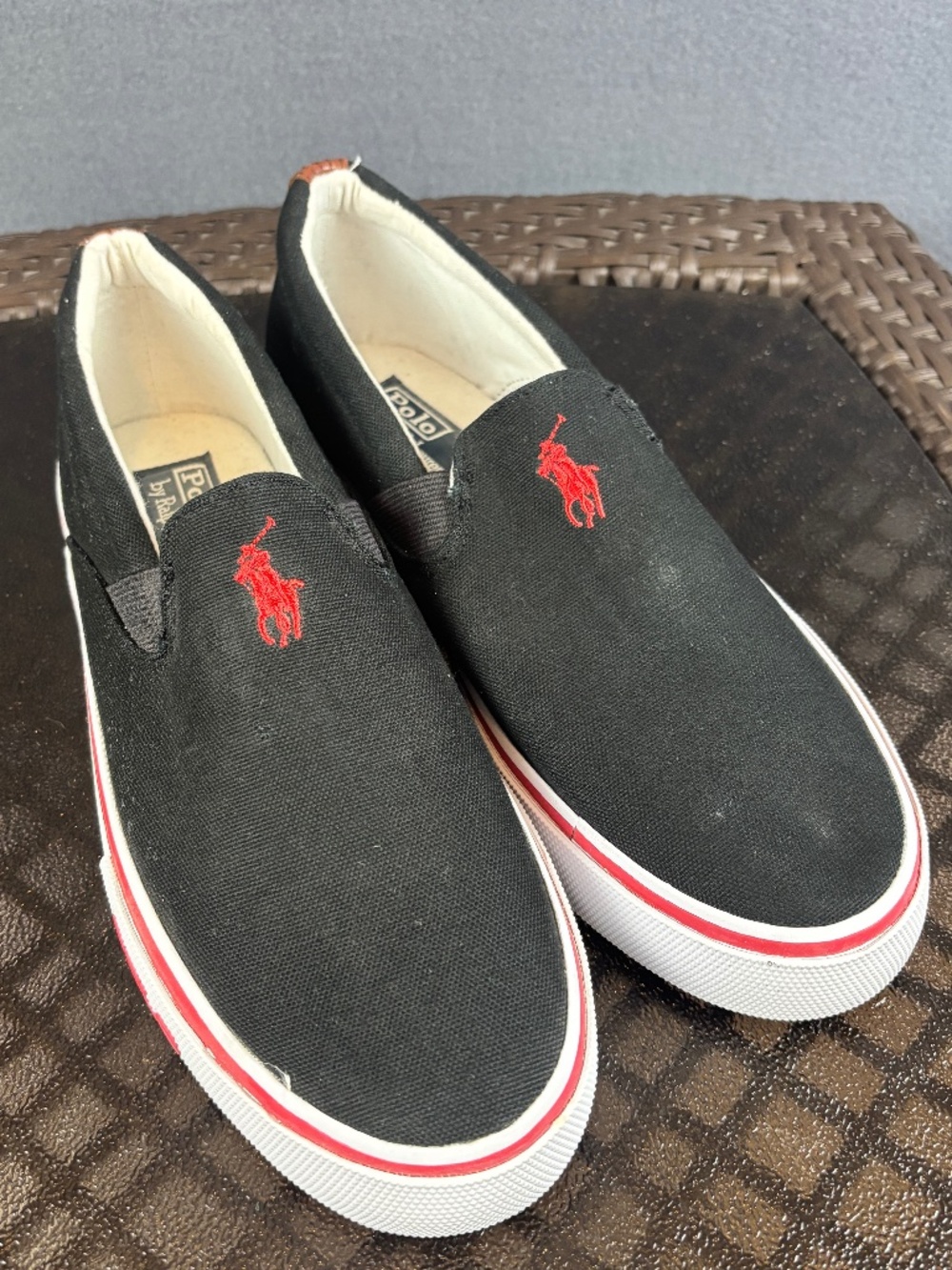Polo Ralph Lauren Cantor Slip On Canvas Loafer Sneakers Red Pony Size 8D